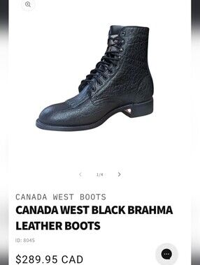New Canada West Boots Black Brahma Leather Packer Boots Western Men 6.5 Women 8